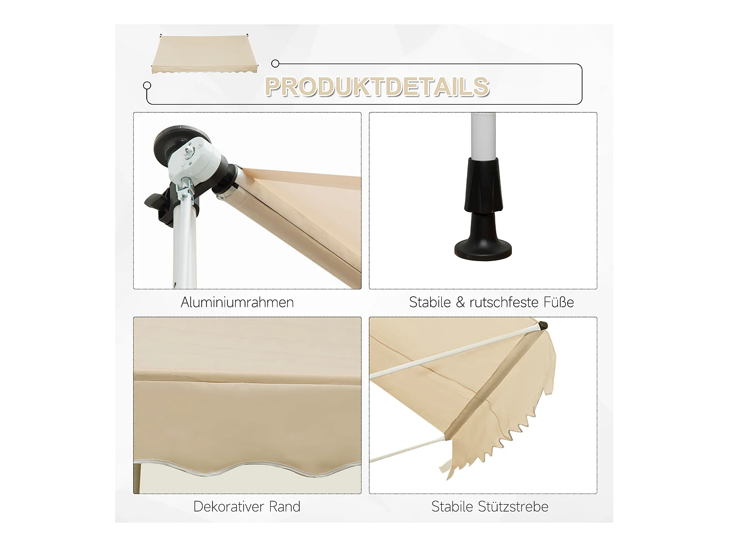 Gelenkarmmarkise, 300 x 150 cm, höhenverstellbar