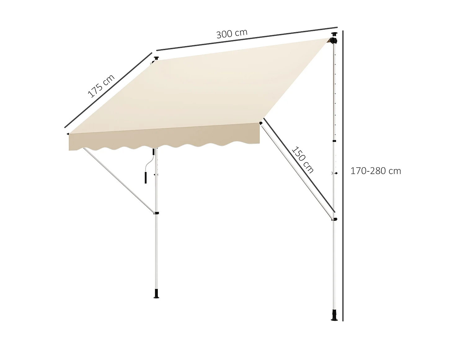Knikarmzonnescherm, 300 x 150 cm, in hoogte verstelbaar