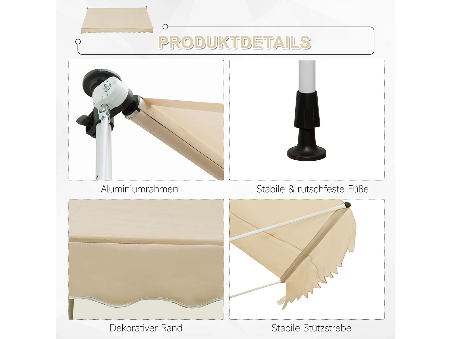 Knikarmzonnescherm, 300 x 150 cm, in hoogte verstelbaar