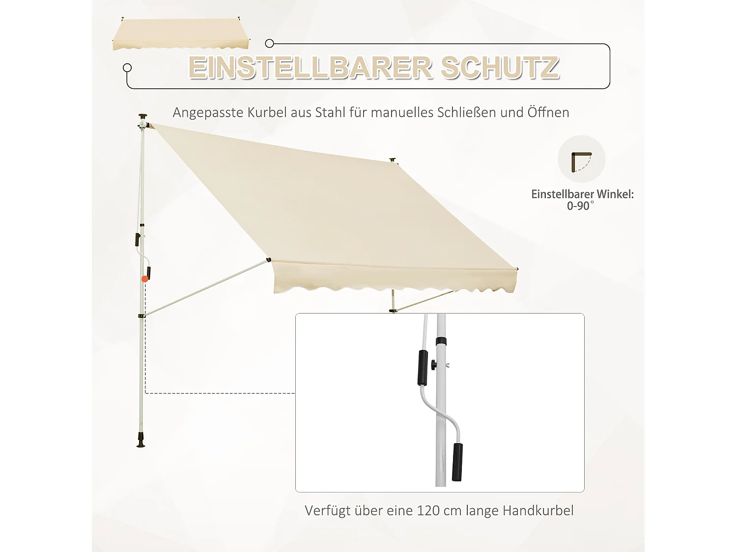 Knikarmzonnescherm, 300 x 150 cm, in hoogte verstelbaar