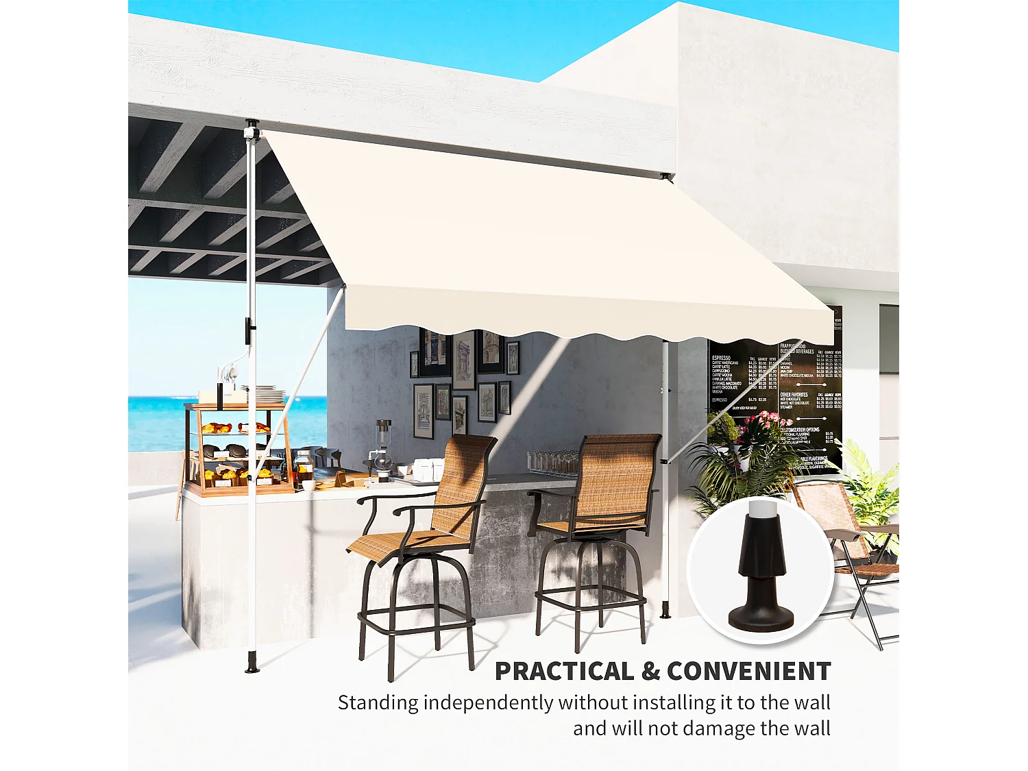 Knikarmzonnescherm, 300 x 150 cm, in hoogte verstelbaar