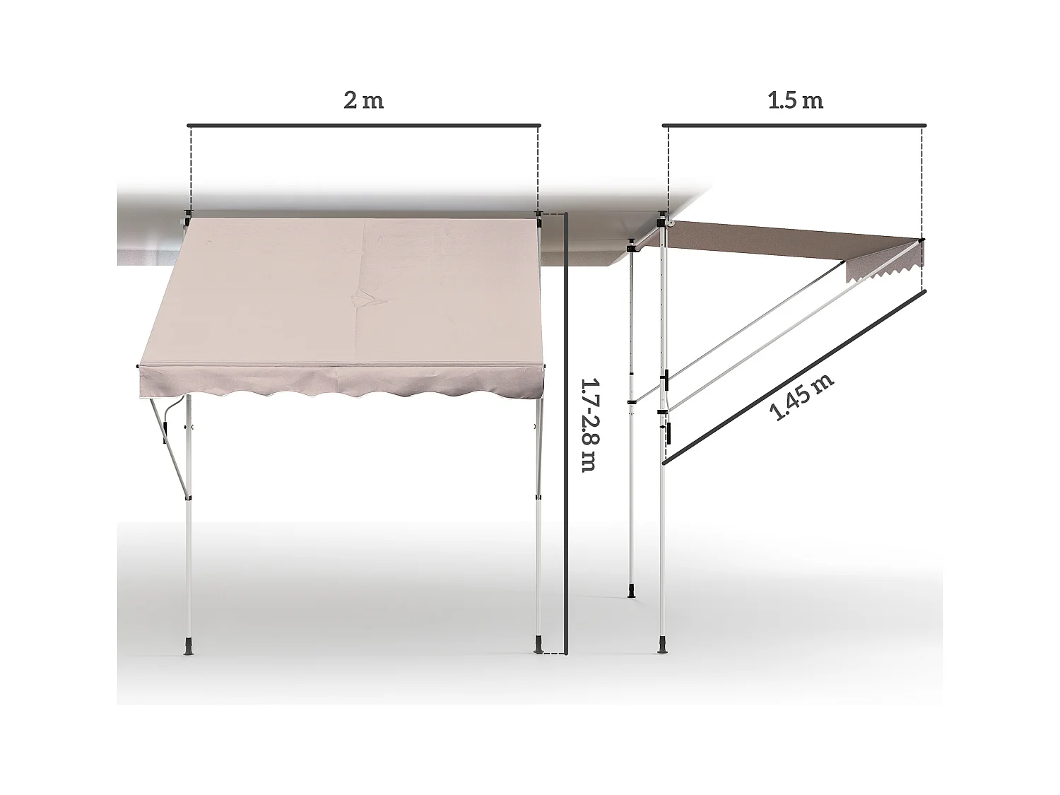 Gelenkarmmarkise, Klemmmarkise, höhenverstellbar, 200 x 150 cm