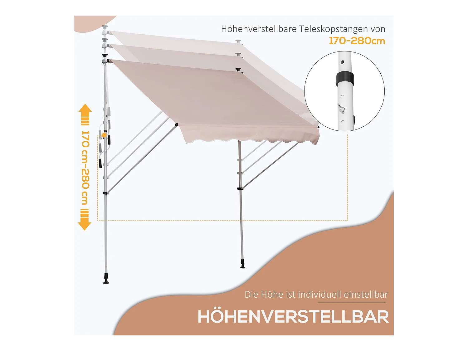 Gelenkarmmarkise, Klemmmarkise, höhenverstellbar, 200 x 150 cm