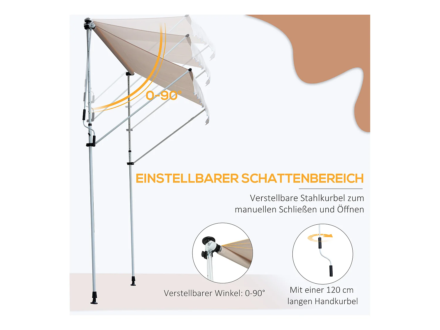 Gelenkarmmarkise, Klemmmarkise, höhenverstellbar, 200 x 150 cm