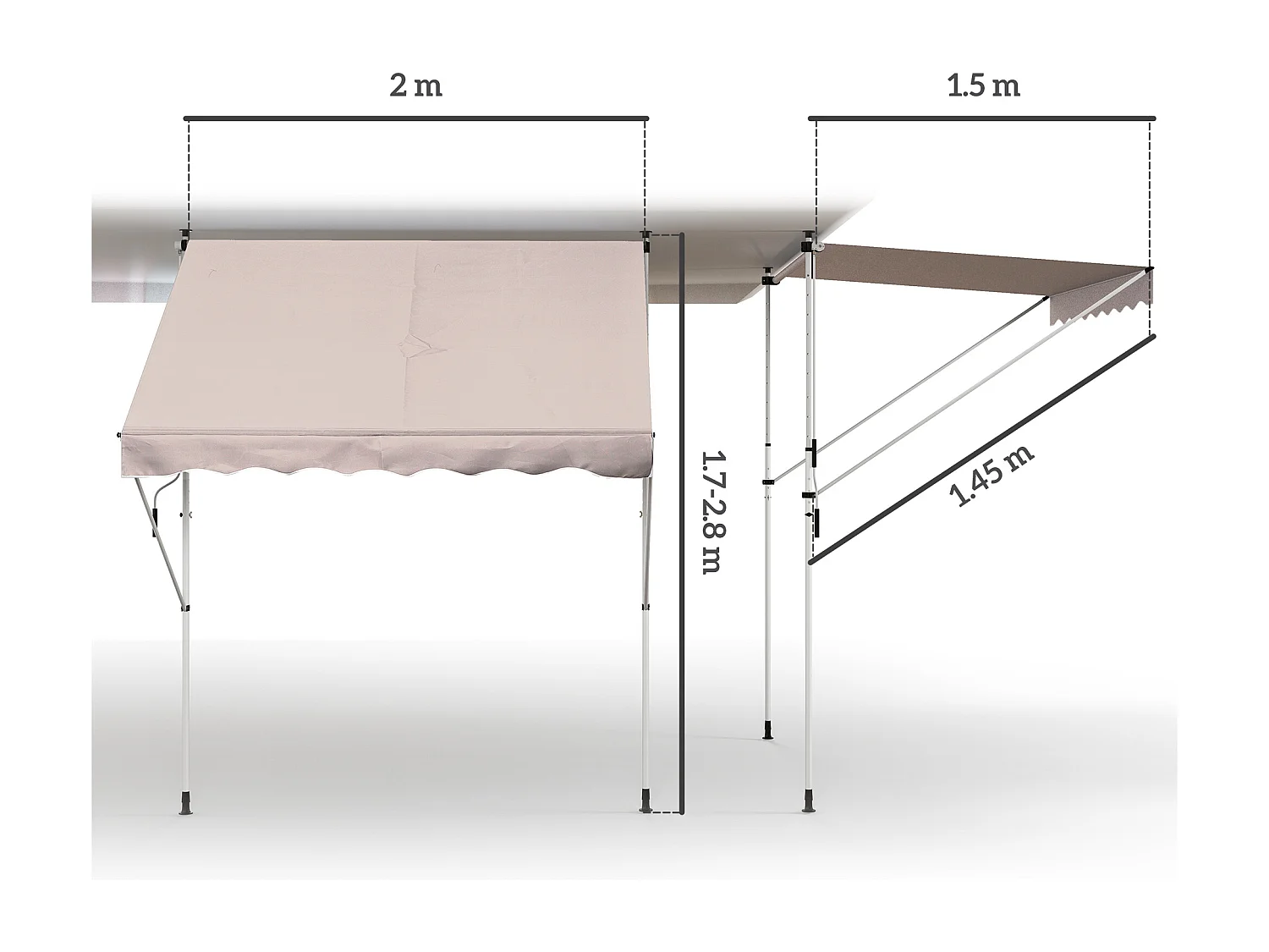 Knikarmscherm, clip-on scherm, in hoogte verstelbaar, 200 x 150 cm