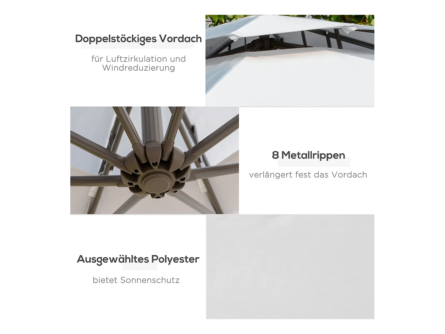 Ombrellone a braccio Ø 2,67 x 2,45 m, doppio telo con manovella, base a croce, acciaio