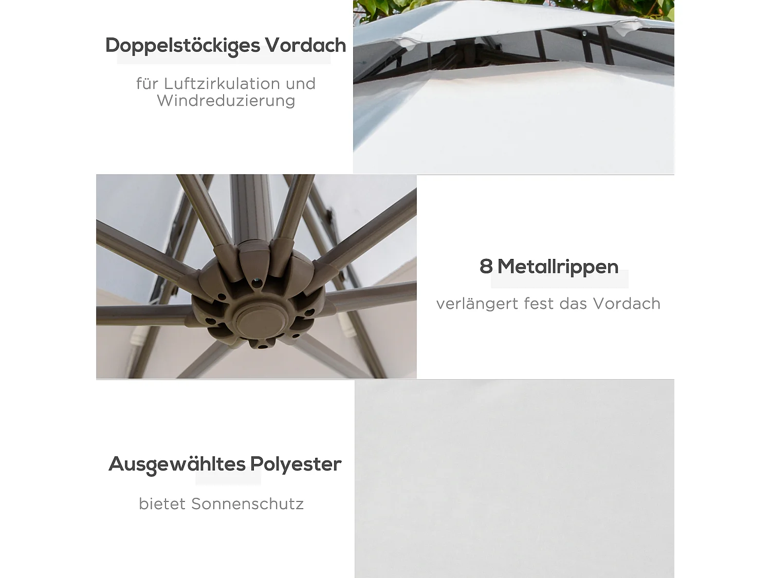 Parasol déporté Ø 2,67 x 2,45 m,double toile à manivelle,pied croisé,acier