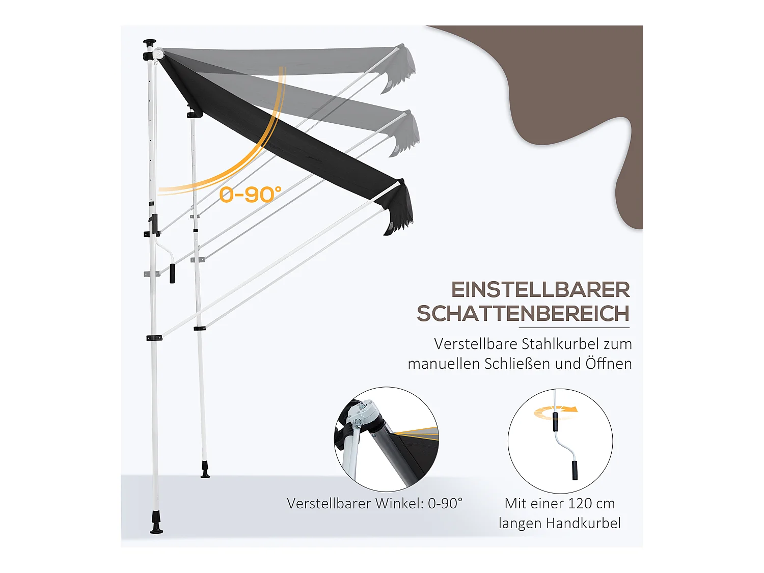 Zonnescherm met knikarmen, in hoogte verstelbaar clip-on zonnescherm, 200x150cm, grijs