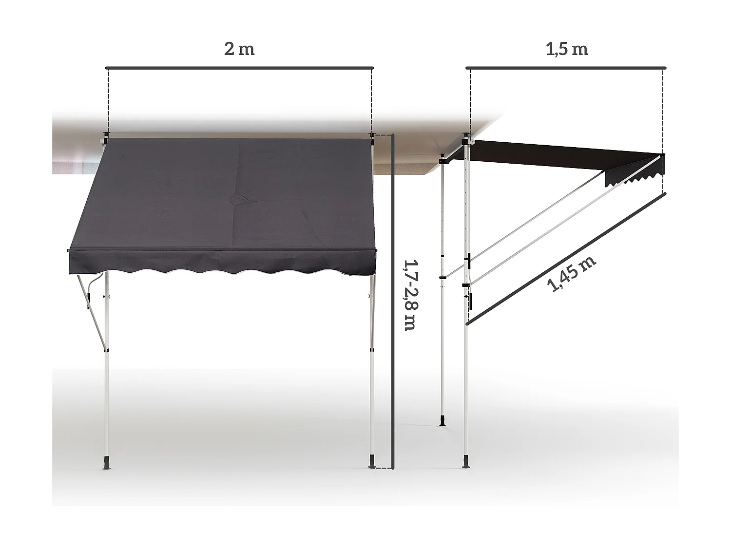 Zonnescherm met knikarmen, in hoogte verstelbaar clip-on zonnescherm, 200x150cm, grijs