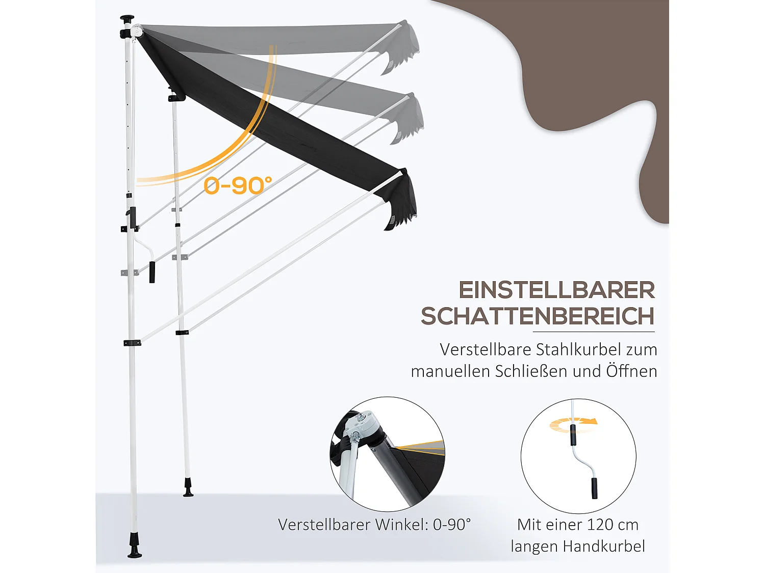 Zonnescherm met knikarmen, in hoogte verstelbaar clip-on zonnescherm, 200x150cm, grijs