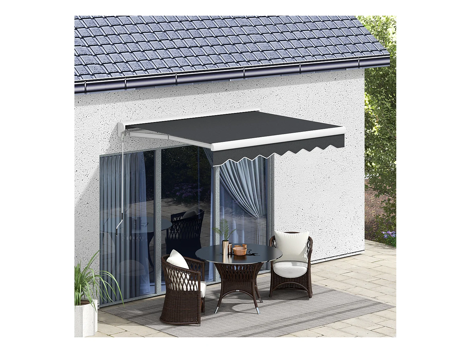 Toldo de Braço Articulado 2,5 x 2 m, toldo elétrico com manivela e comando à distância