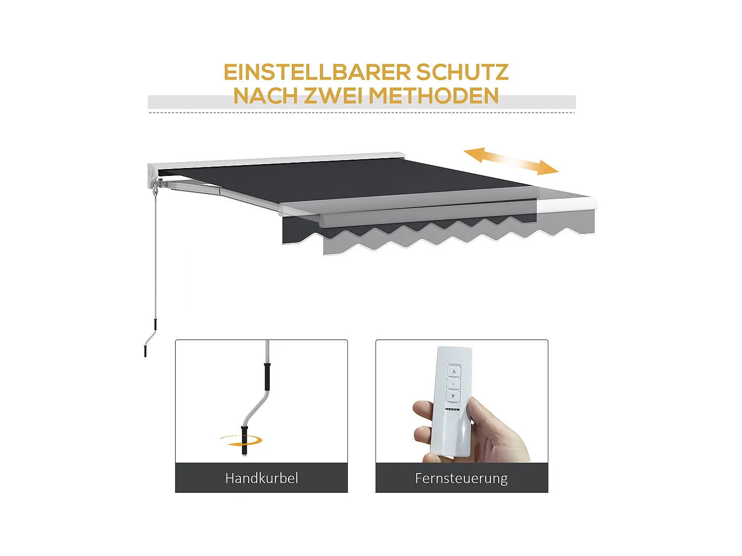 Toldo de Braço Articulado 2,5 x 2 m, toldo elétrico com manivela e comando à distância