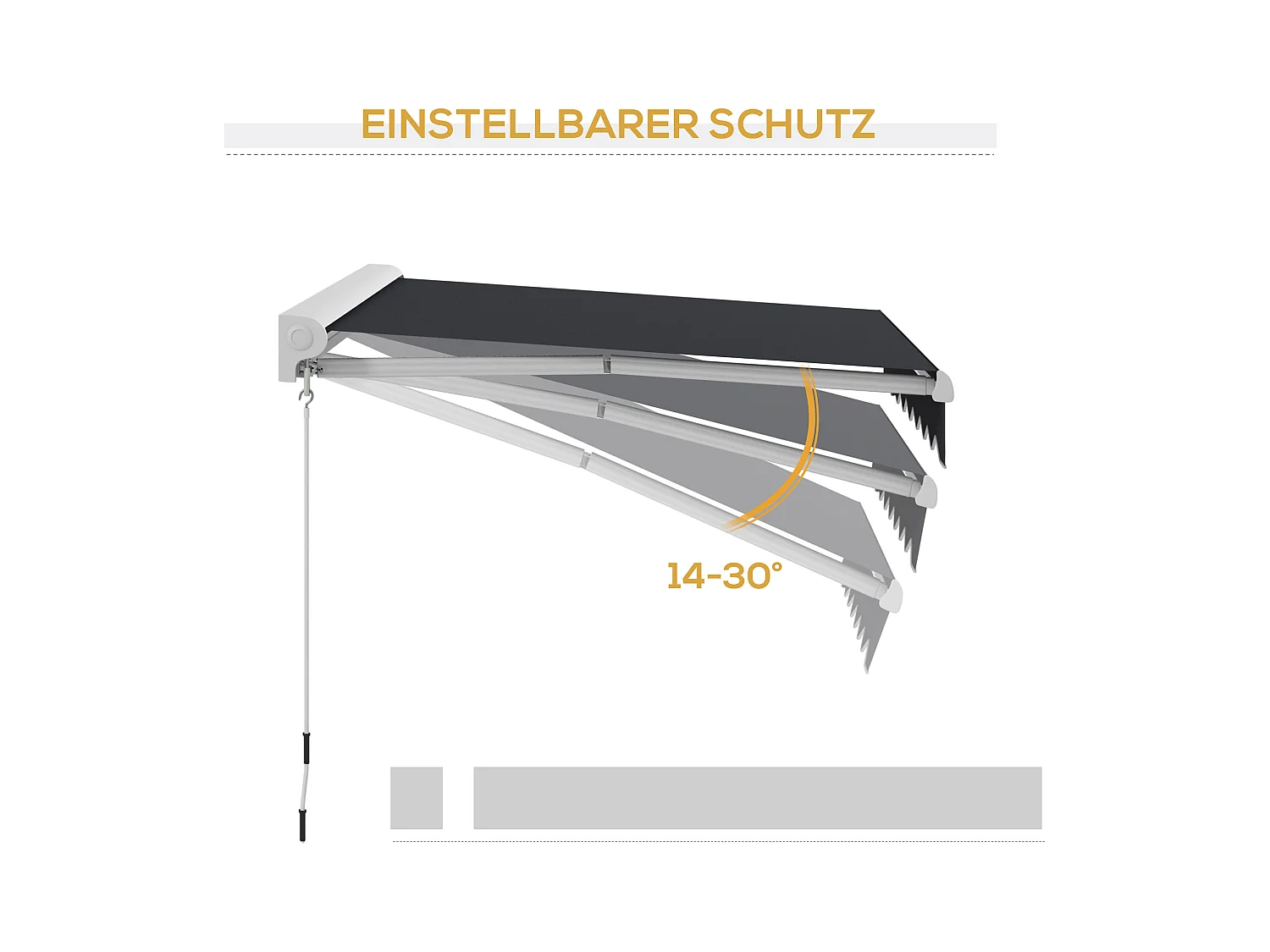 Toldo de Braço Articulado 2,5 x 2 m, toldo elétrico com manivela e comando à distância