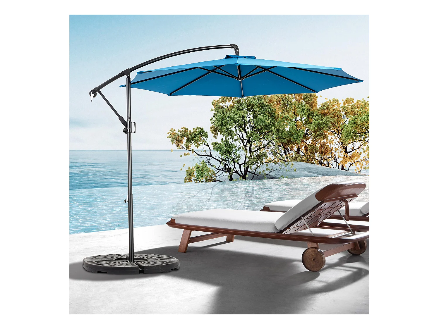 4.8 Ombrellone rettangolare bifacciale, 4,5 m, con manovella (blu) (senza base)