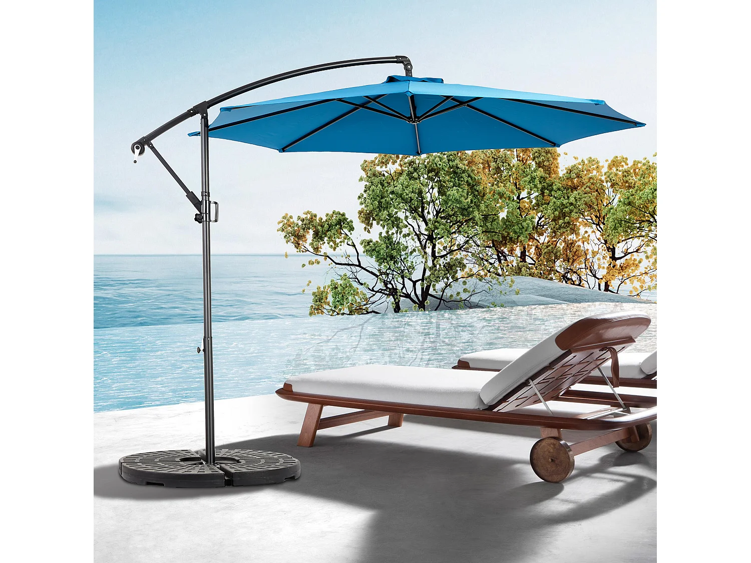 4,8 m Dubbelzijdige rechthoekige parasol met slinger (blauw) (zonder voet)