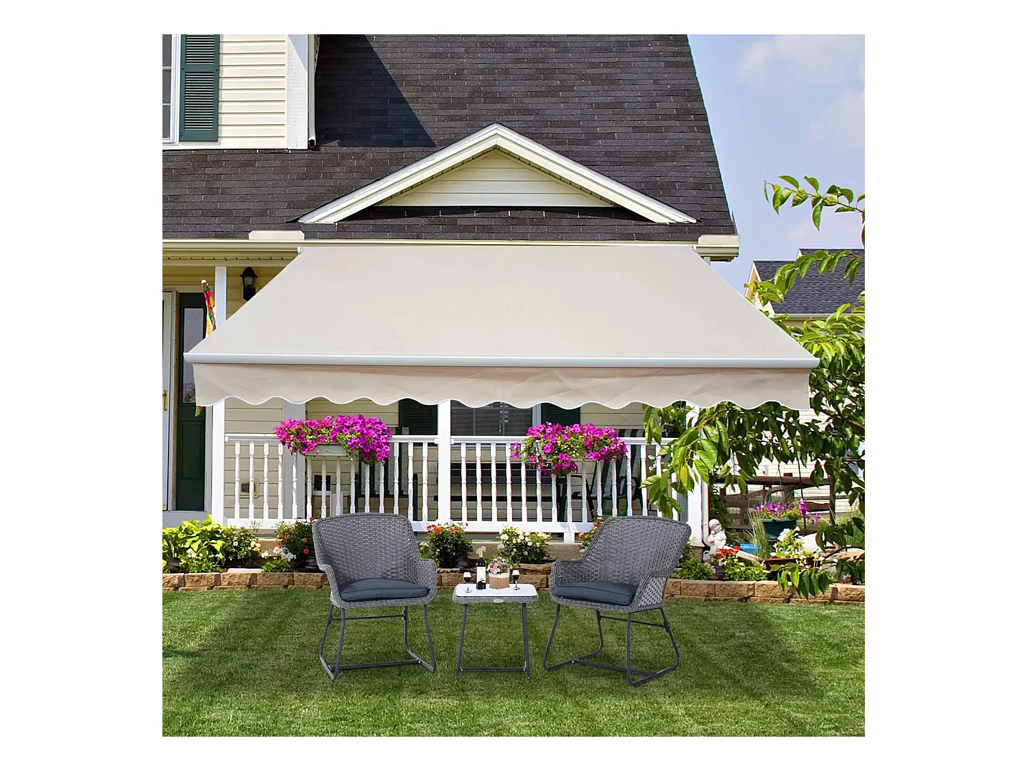 Buitenzonwering, aluminium zonwering, knikarmzonnescherm, 3m brede balkonzonwering