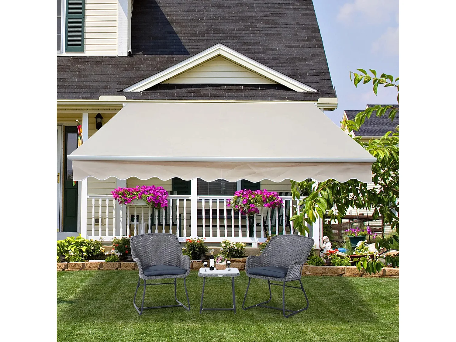 Buitenzonwering, aluminium zonwering, knikarmzonnescherm, 3m brede balkonzonwering