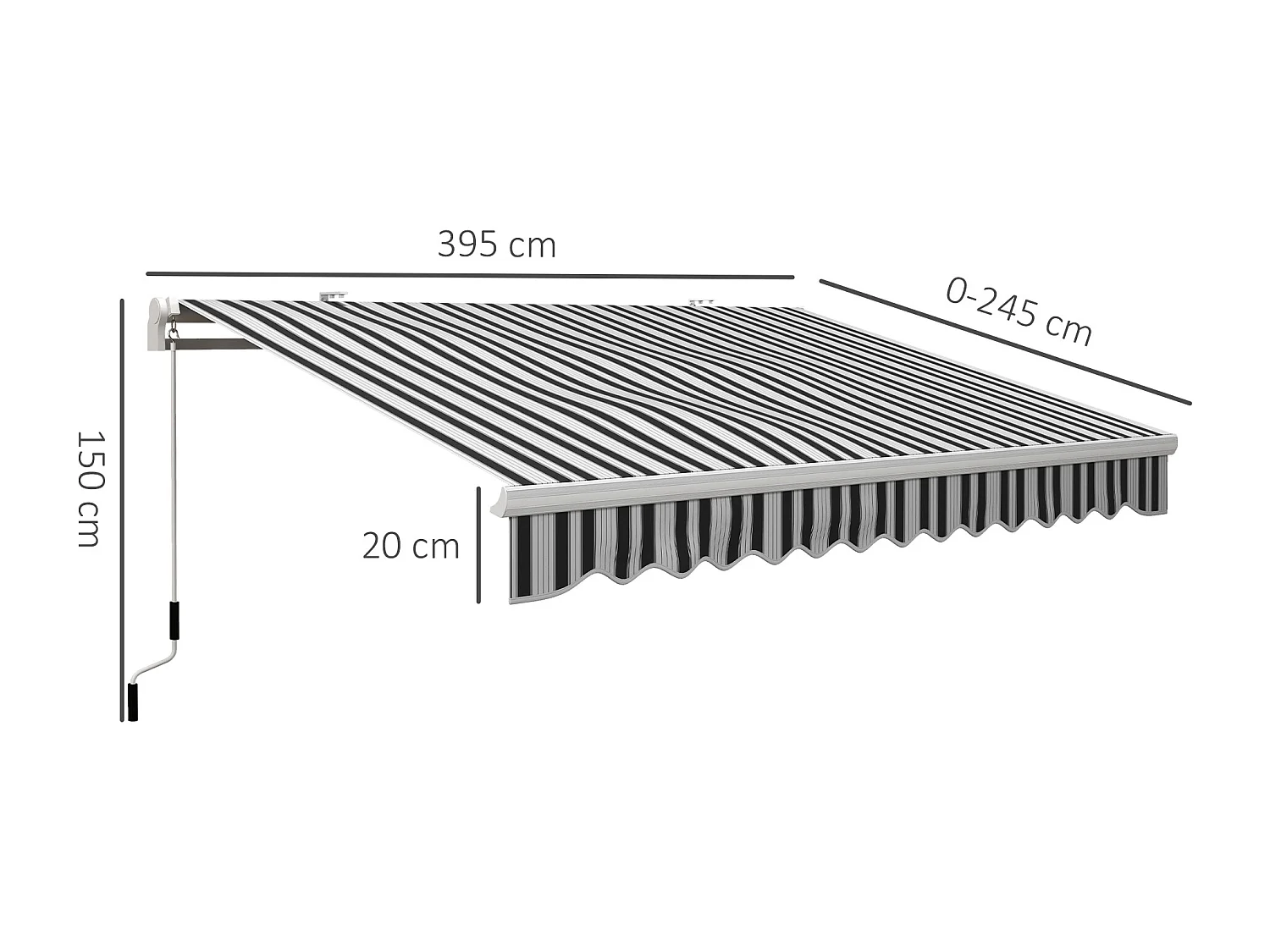 Toldo de balcón de 3,95 x 2,45 x 3,50 m, resistente a los rayos UV, para todo tipo de superficies