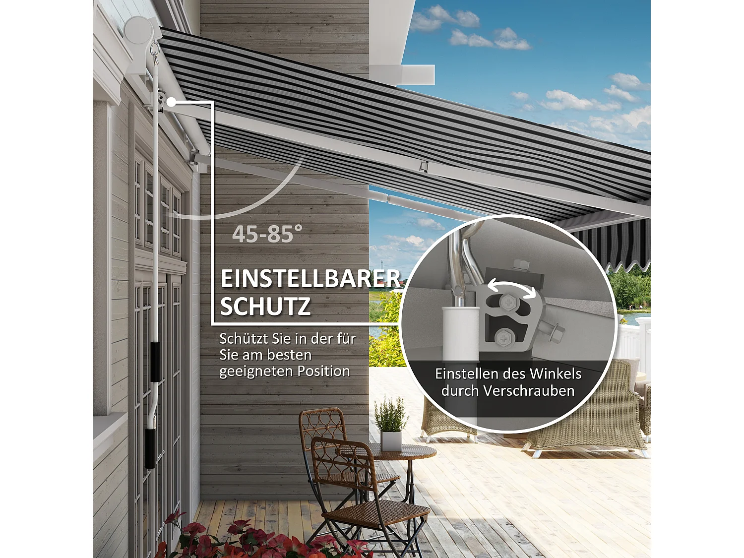 Toldo de balcón de 3,95 x 2,45 x 3,50 m, resistente a los rayos UV, para todo tipo de superficies