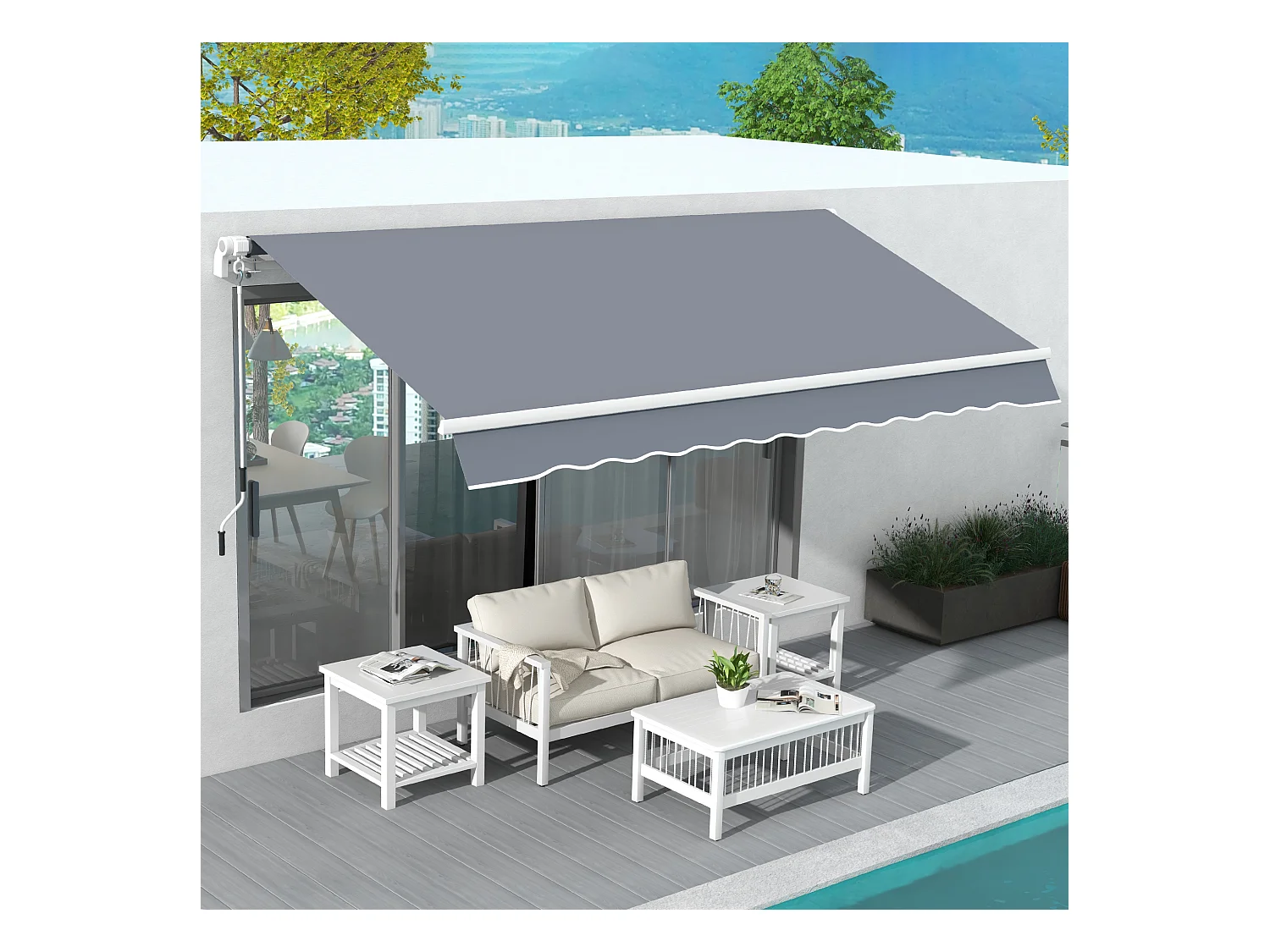 Ampelmarkise mit Kurbel, L 395 x B 300 cm, verstellbar, Wandmontage