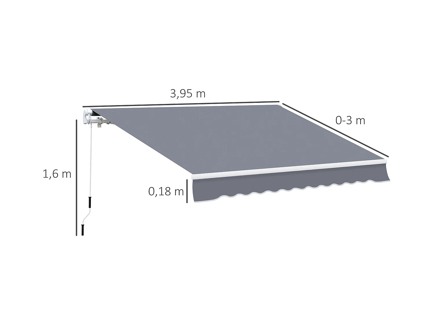 Ampelmarkise mit Kurbel, L 395 x B 300 cm, verstellbar, Wandmontage