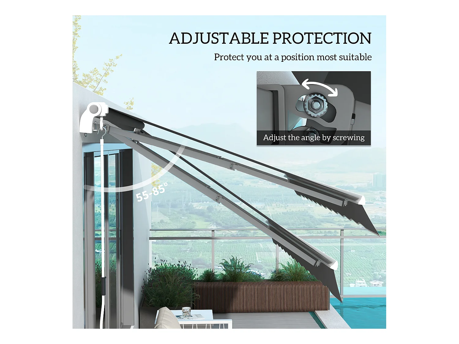 Ampelmarkise mit Kurbel, L 395 x B 300 cm, verstellbar, Wandmontage