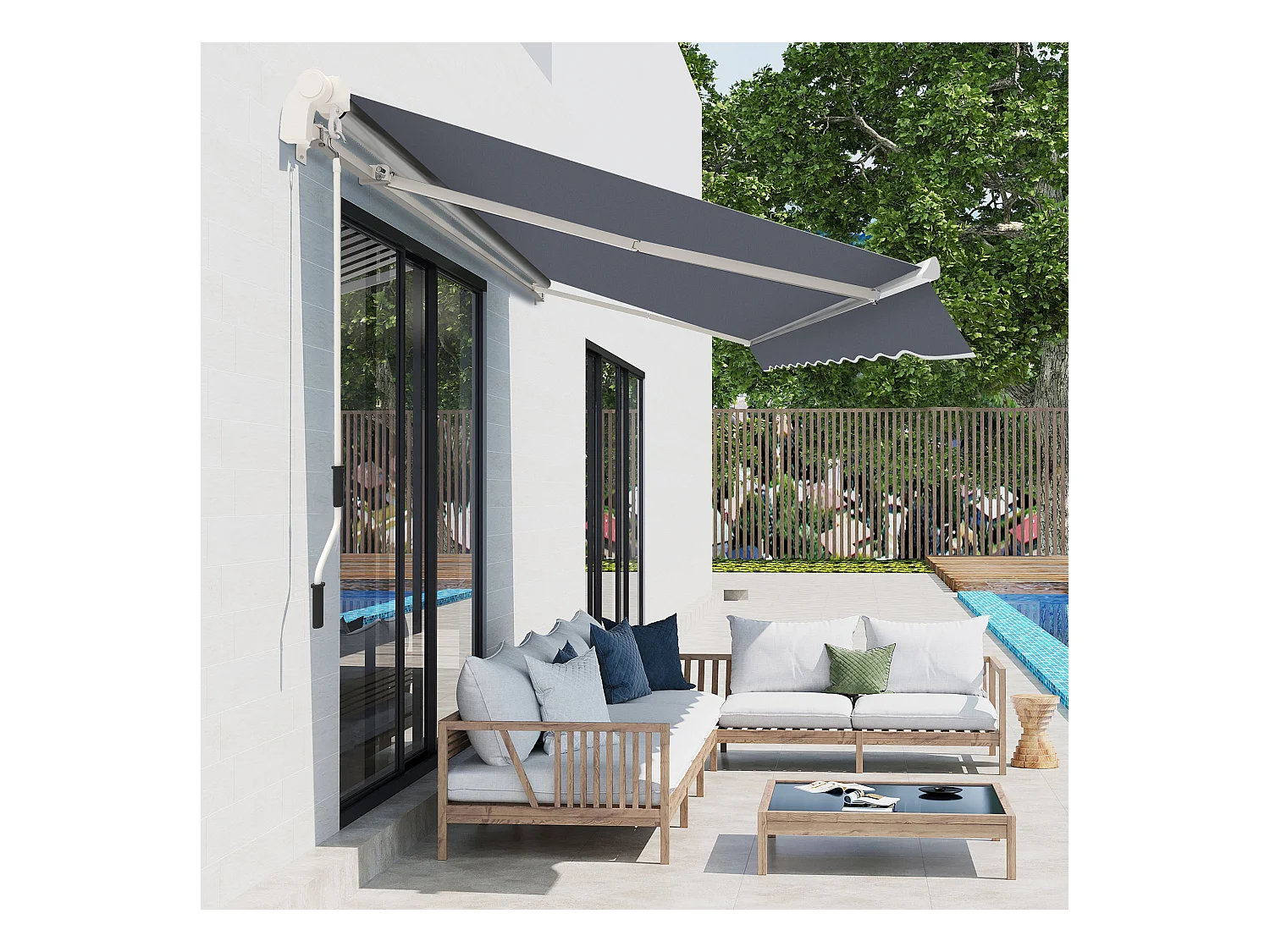 Ampelmarkise mit Kurbel, L 395 x B 300 cm, verstellbar, Wandmontage