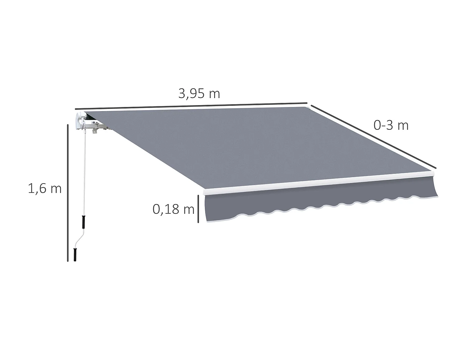 Auvent déporté à manivelle,L 395 x l 300 cm,réglable,fixation murale