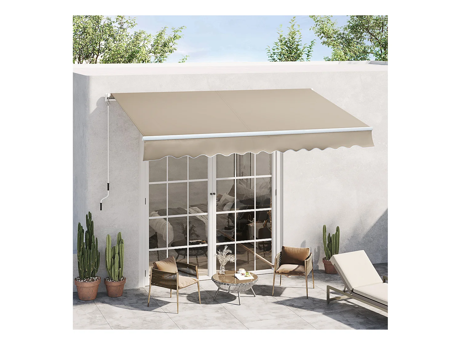 Store à bras articulé en aluminium,3,95 m,beige,protection solaire pour balcon et terrasse