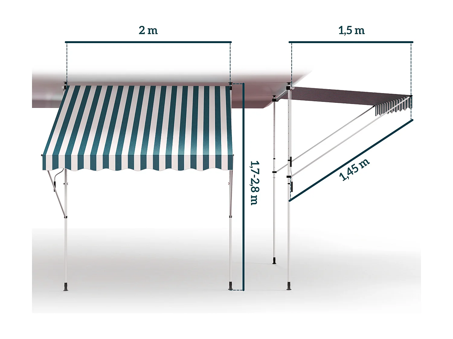 Tenda da sole a braccio articolato, tenda da sole a clip, 200 x 150 cm, regolabile in altezza