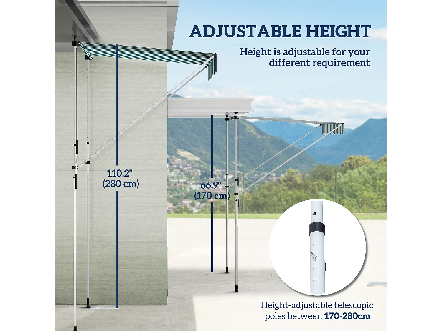 Tenda da sole a braccio articolato, tenda da sole a clip, 200 x 150 cm, regolabile in altezza