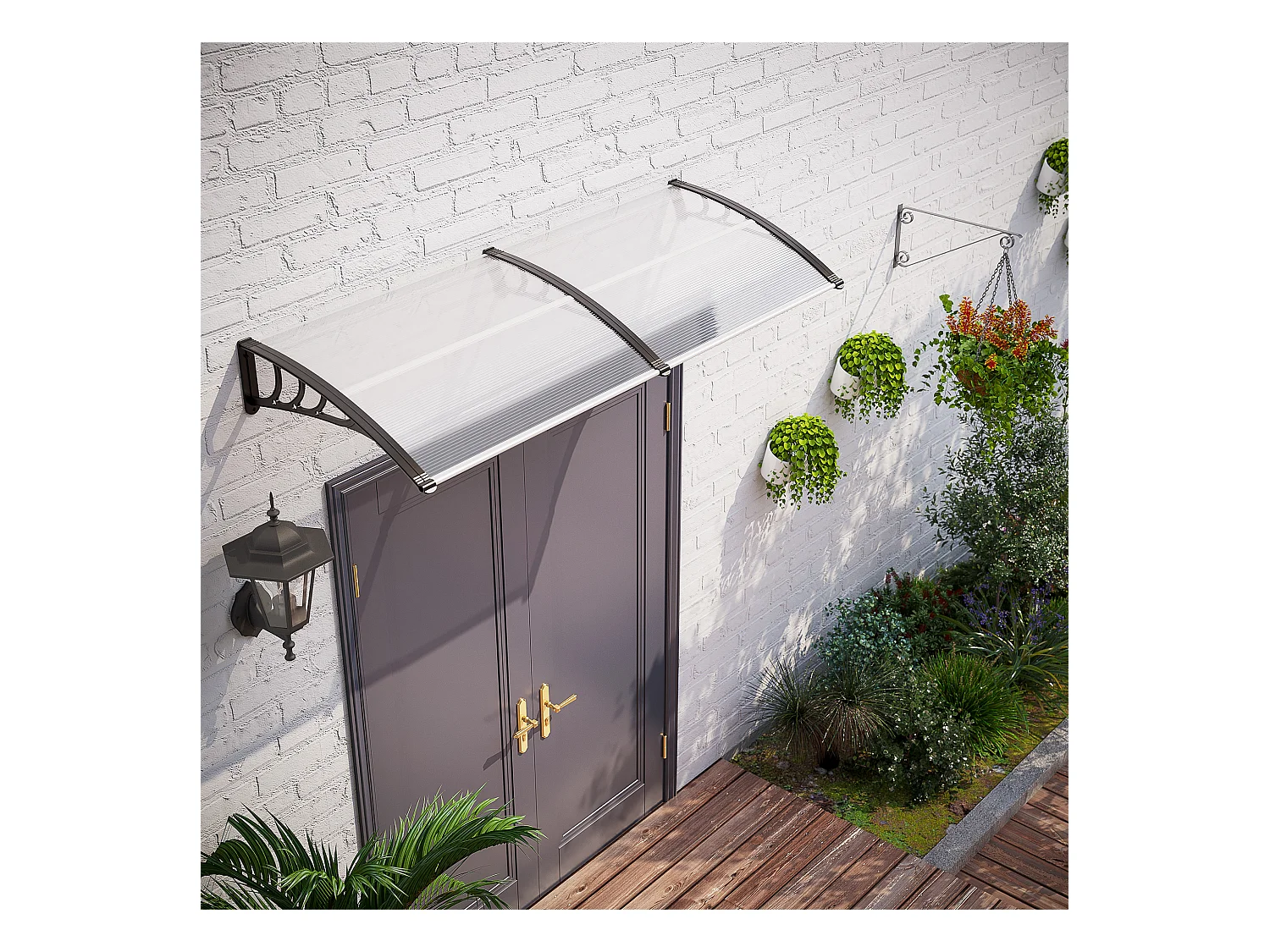 Haustürmarkise, 75 x 195 x 23 cm, 5 mm Polycarbonat-Dach