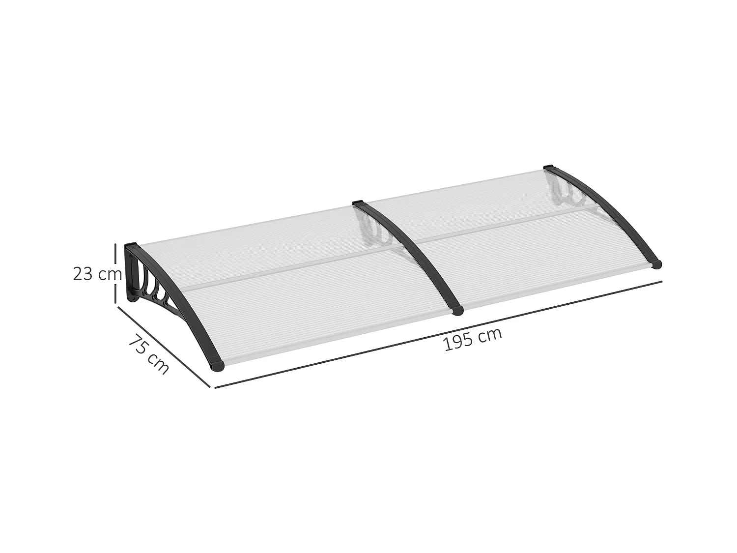 Haustürmarkise, 75 x 195 x 23 cm, 5 mm Polycarbonat-Dach