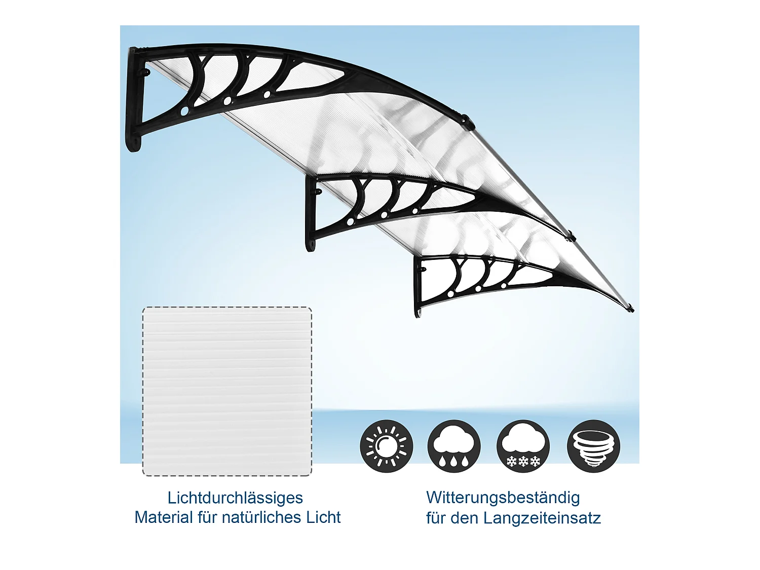 Haustürmarkise, 75 x 195 x 23 cm, 5 mm Polycarbonat-Dach