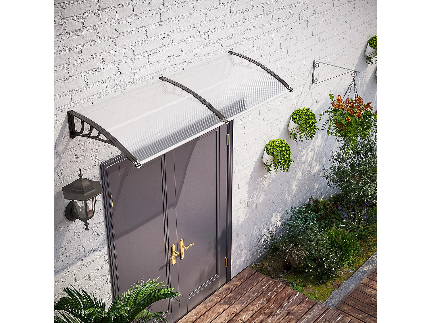 Auvent pour porte d'entrée,75 x 195 x 23 cm,Auvent en polycarbonate de 5 mm
