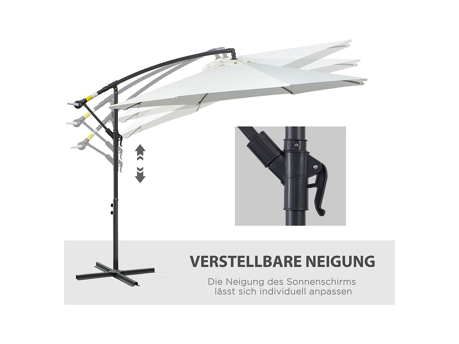 Zweefparasol met slinger, rond, 300 cm. Stalen palen en staanders, polyester doek