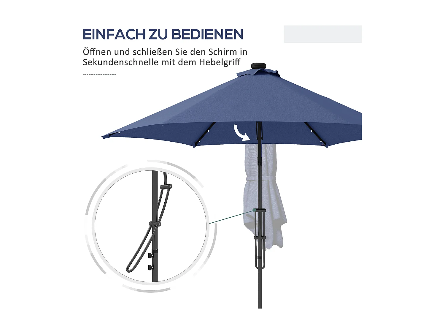 Solar zweefparasol met led, Ø 290 x 260 cm, met dwarsligger, 55-60 kg, uv-bescherming