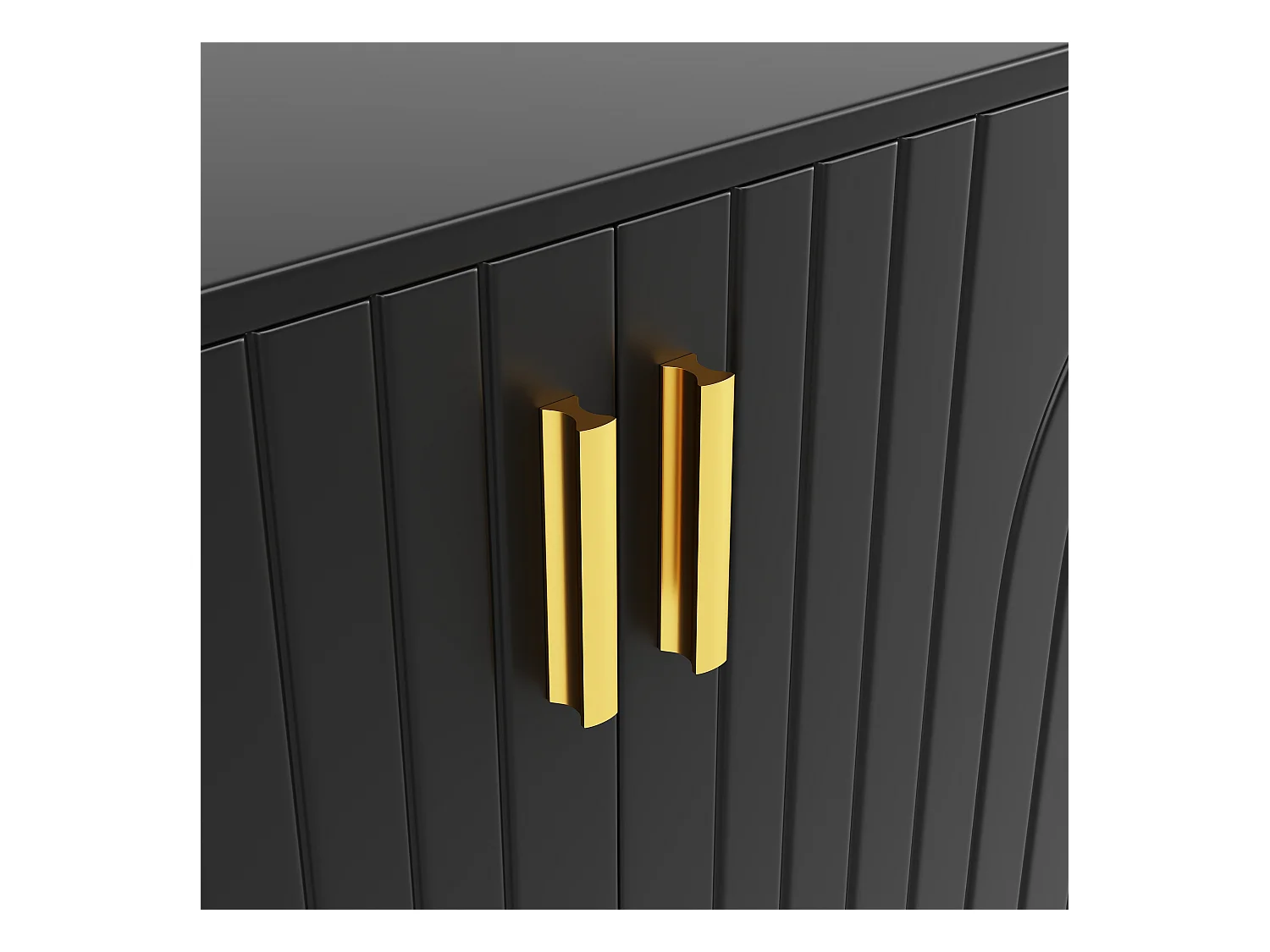 Buffet noir - Buffet à 4 portes et poignées dorées - pour salle à manger et salon