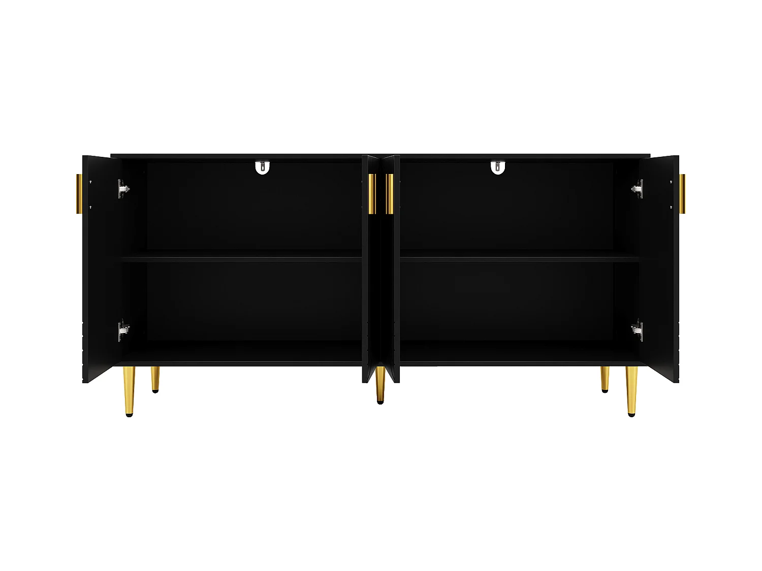 Buffet noir - Buffet à 4 portes et poignées dorées - pour salle à manger et salon