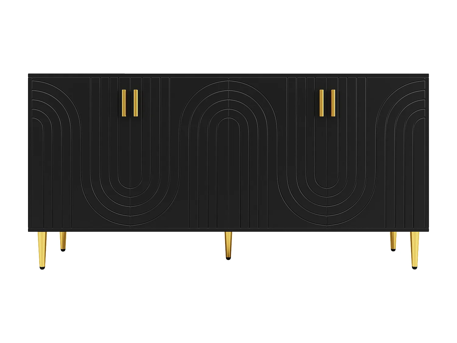 Schwarzes Sideboard - 4-türiges Sideboard mit goldenen Griffen - für Esszimmer und Wohnzimmer