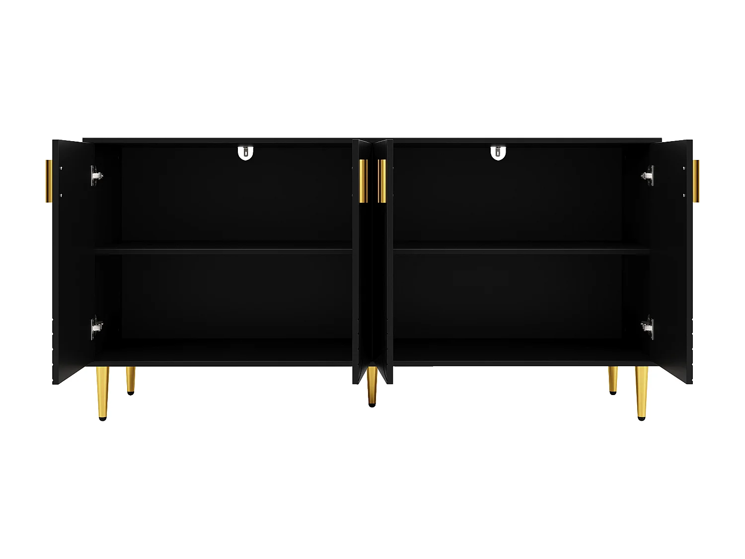 Schwarzes Sideboard - 4-türiges Sideboard mit goldenen Griffen - für Esszimmer und Wohnzimmer