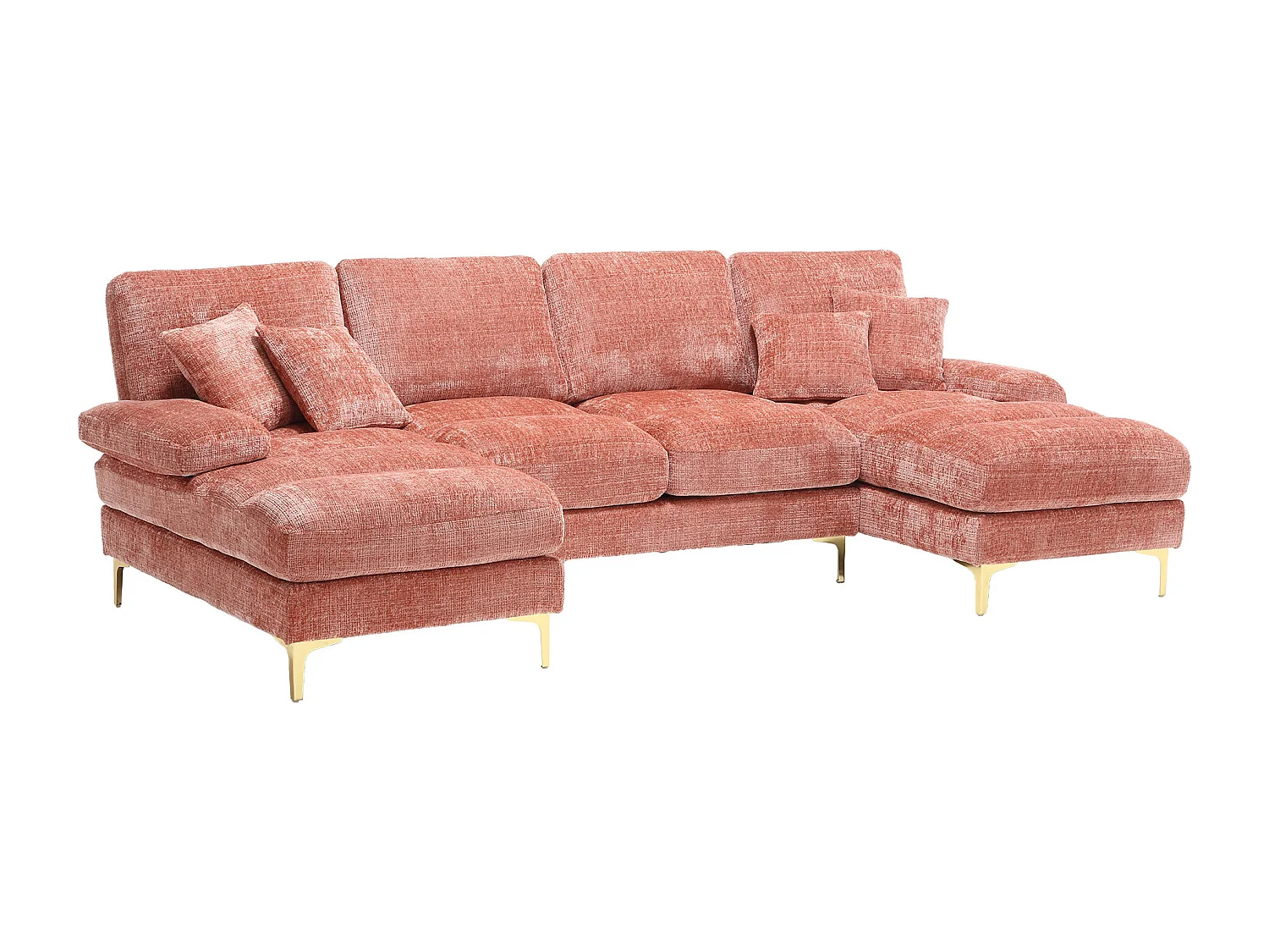 Sofá esquinero rosa - Sofá de 4 plazas con asientos y cojines - para salón y dormitorio