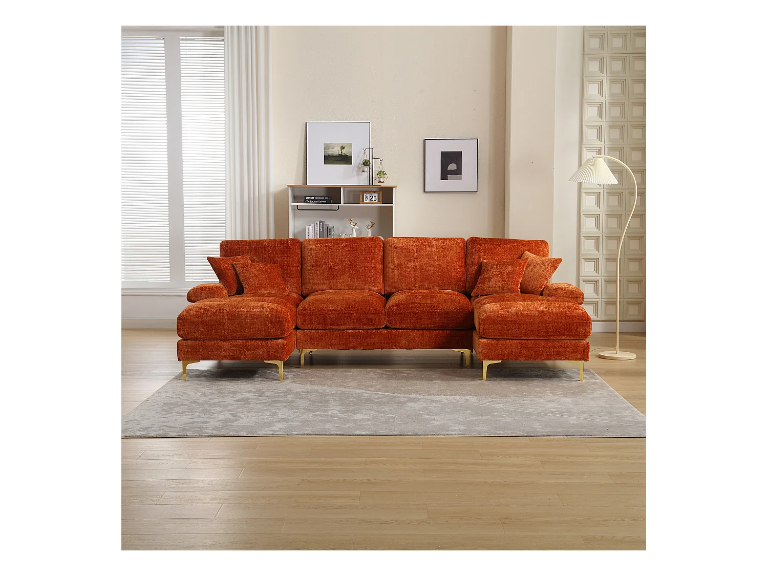 Canapé d'angle orange - Canapé 4 places avec assises et coussins - pour salon et chambre