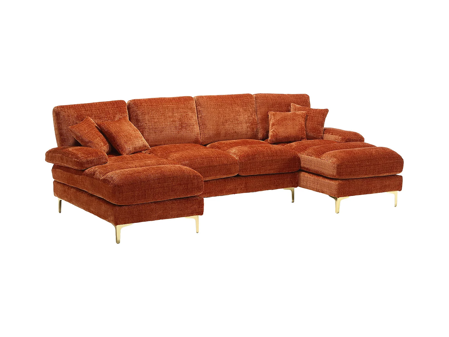 Canapé d'angle orange - Canapé 4 places avec assises et coussins - pour salon et chambre