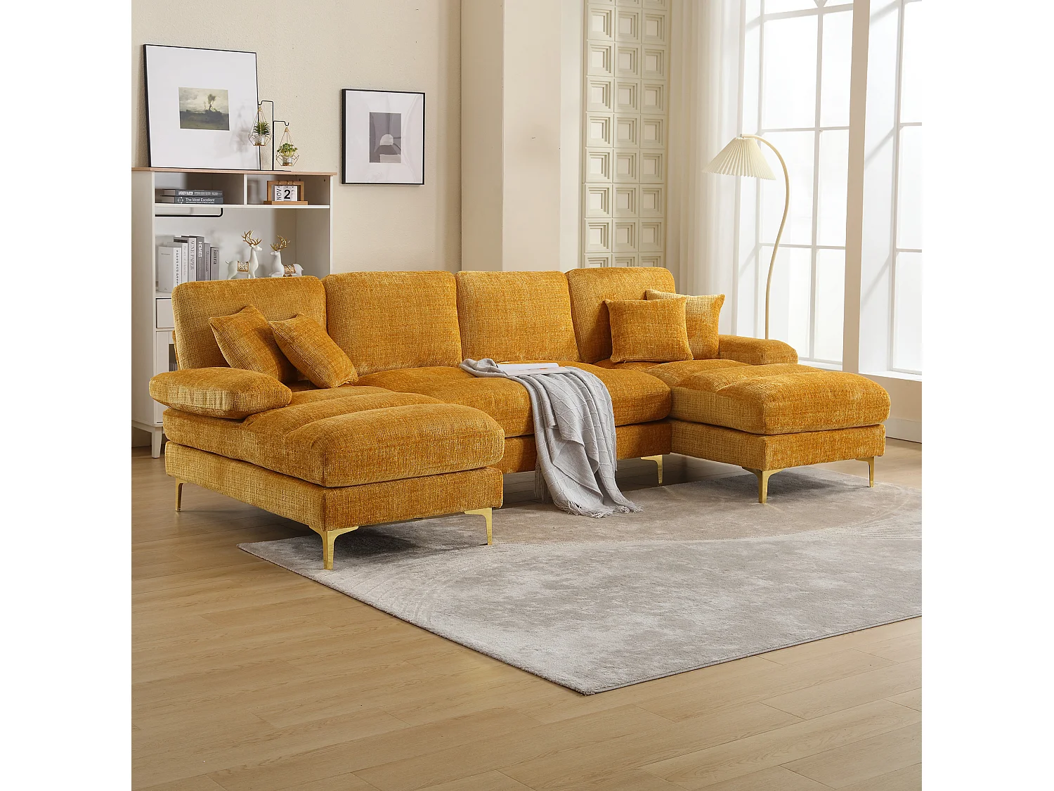 Canapé d'angle jaune - Canapé 4 places avec assises et coussins - pour salon et chambre