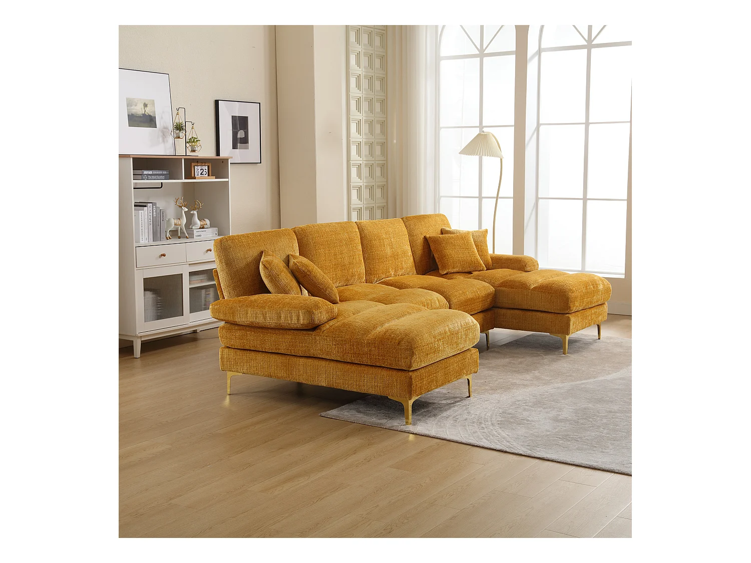 Canapé d'angle jaune - Canapé 4 places avec assises et coussins - pour salon et chambre