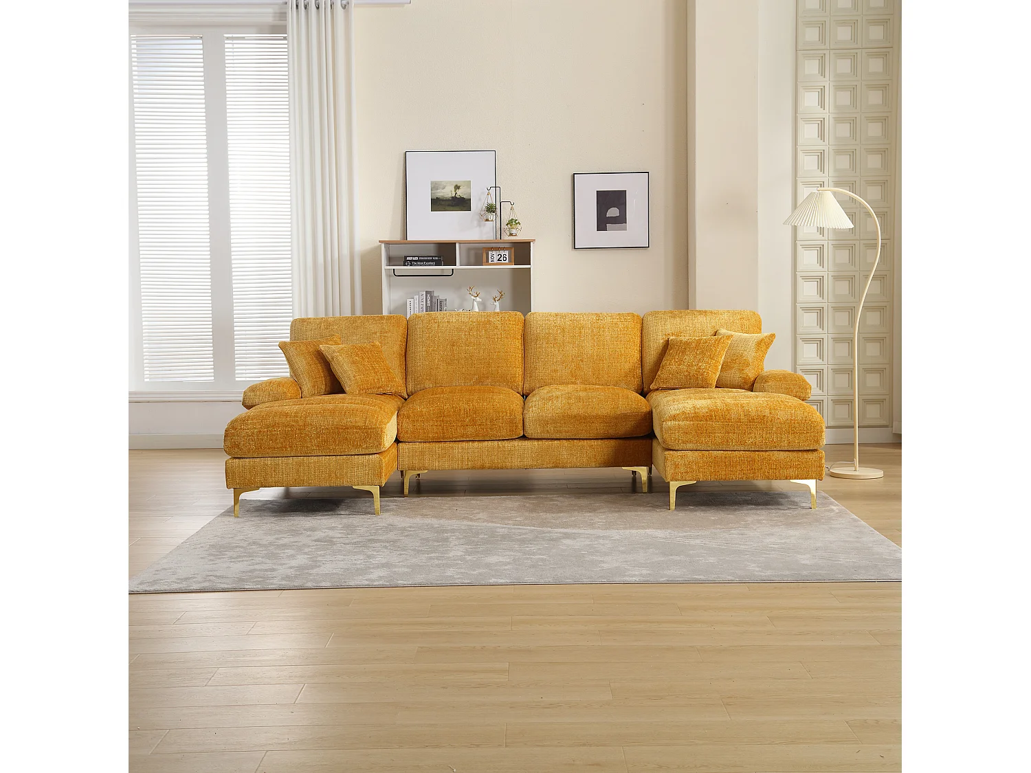 Divano angolare giallo - Divano a 4 posti con sedute e cuscini - per soggiorno e camera da letto