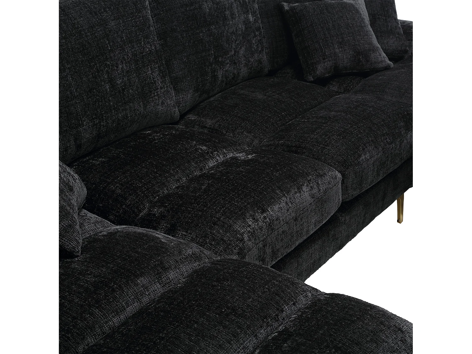 Canapé d'angle noir - Canapé 4 places avec assises et coussins - pour salon et chambre