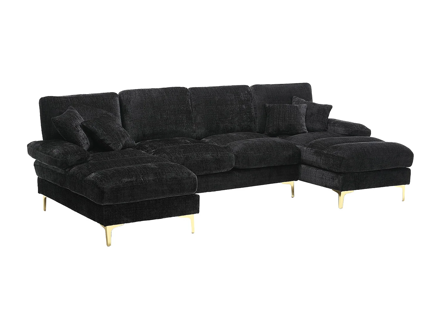 Canapé d'angle noir - Canapé 4 places avec assises et coussins - pour salon et chambre