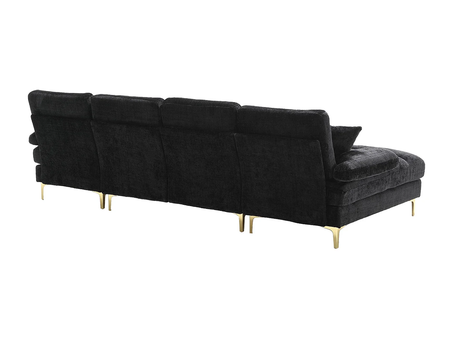 Canapé d'angle noir - Canapé 4 places avec assises et coussins - pour salon et chambre